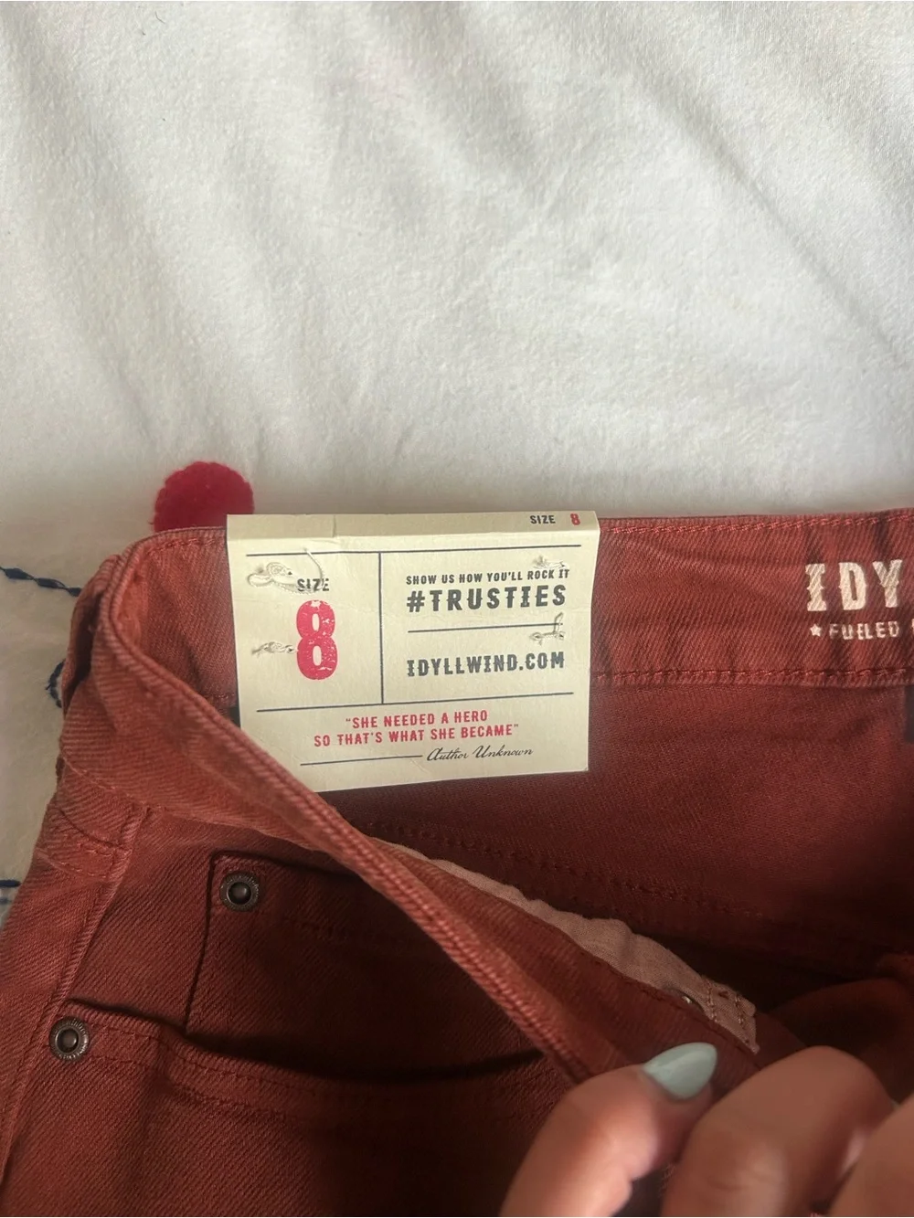 Idyllwind High-Waist Rust Red Denim Cutoff Shorts